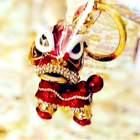 Red Crystal Handbag Purse Charm Keychain Chinese Zodiac Unicorn Dragon NEW - Picture 3 of 5